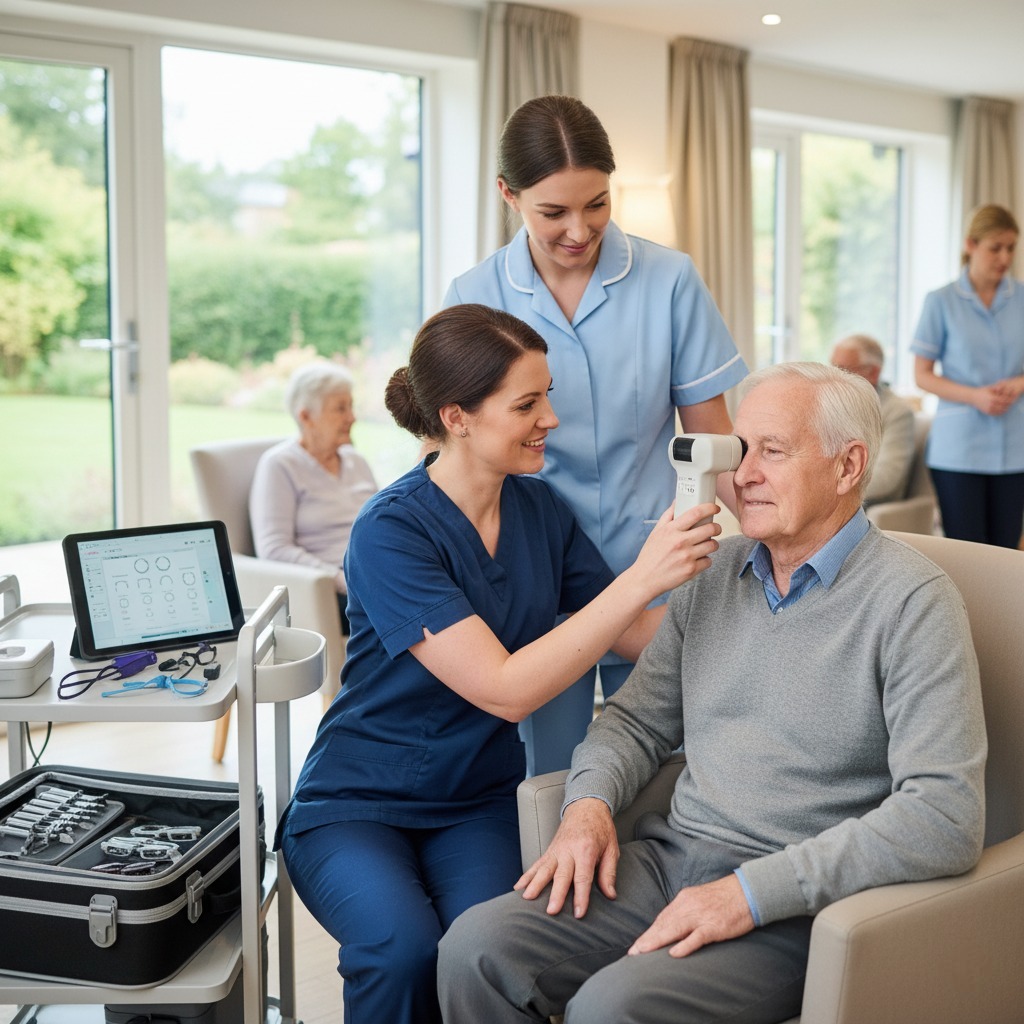 Care Home Eye Care We support care homes with scheduled visits, staff guidance and resident vision assessments. Our dementia-trained optometrists ensure accurate and gentle testing for every resident.
