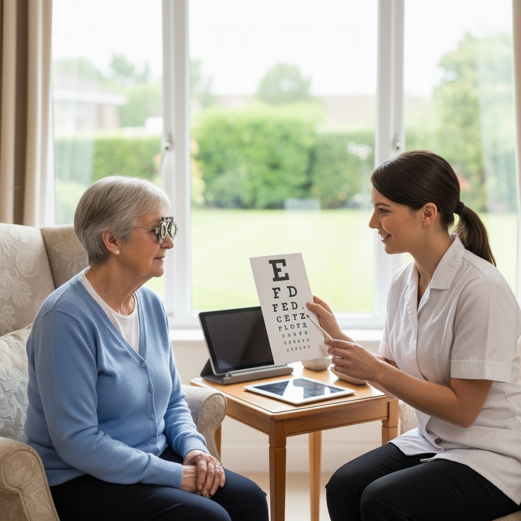 Free NHS Home Eye Tests We provide full NHS-funded domiciliary sight tests for eligible patients across the North West. Our service follows NHS standards for domiciliary care and ensures accurate, safe, and professional testing at home.